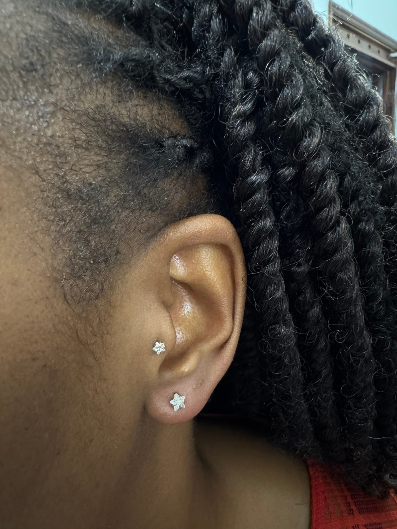 Curated ear with gold piercings